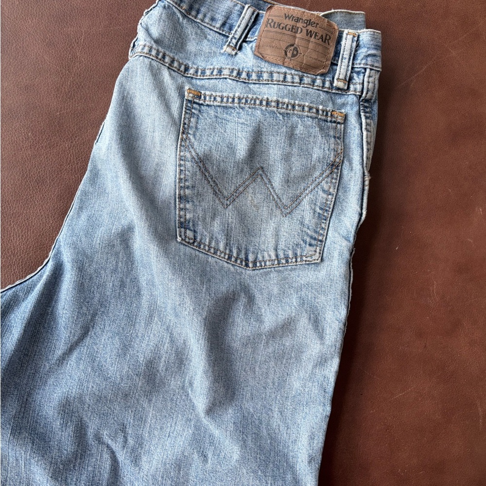 Vintage Wrangler Rugged Wear Distressed Jorts Shorts Size 38 Mens Denim Jean